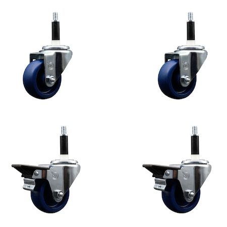 Service Caster 3'' Solid Poly Wheel Swivel 7/8'' Expanding Stem Caster Set 2 Brakes, 4PK SCC-EX20S314-SPUS-2-PLB-2-78